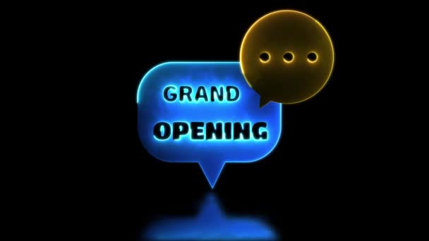 Looping Neon Glow Effect Icon Grand Opening Black Background — Stock Video