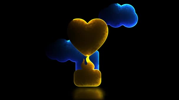 Neon Işığı Etkisi Kalp Şeklinde Balon Bulut Simgesi Siyah Arkaplan — Stok video