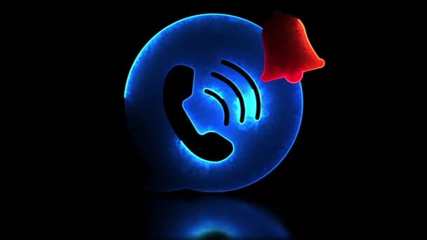 Ikon Telepon Bell Notifikasi Efek Cahaya Neon Latar Belakang Hitam — Stok Video