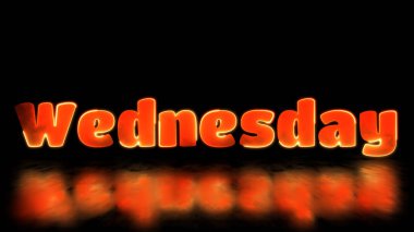 Neon lambası etkisi Çarşamba kelimesi, siyah arkaplan