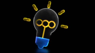 Döngülü neon parlaklık efekti Ampul simgesi fikri gösterir, siyah arkaplan