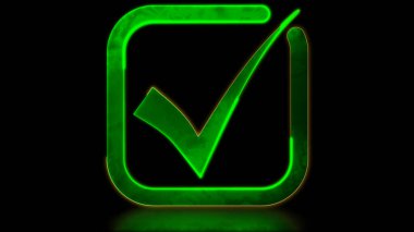 Neon parlaklık efekti döngüsü Doğru işaretleme simgesi simgesi. Siyah arkaplan