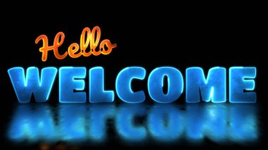 Parlak döngülü Hoşgeldin kelimesi neon çerçeve efekti, siyah arkaplan