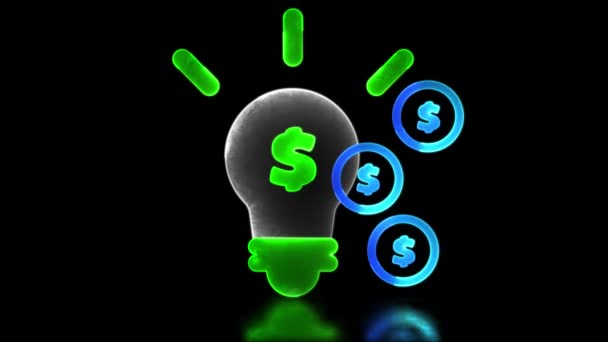 Neon Glöd Effekt Upprepa Ljus Glödlampa Ikon Finansiering Och Investeringar — Stockvideo