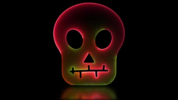 Neón Brillo Efecto Lazo Halloween Fantasma Cráneo Icono Negro Fondo — Vídeos de Stock