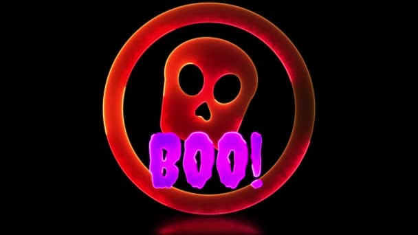 Neón Brillo Efecto Lazo Halloween Fantasma Cráneo Icono Negro Fondo — Vídeo de stock