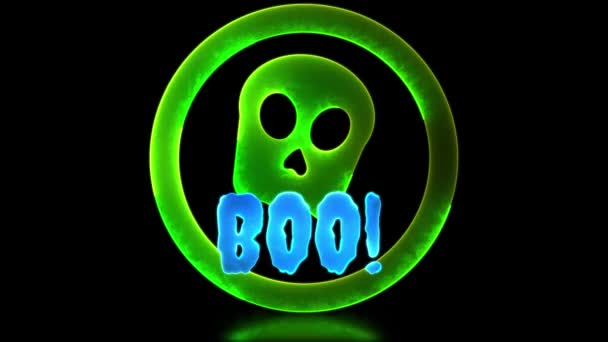 Neon Blask Efekt Pętli Halloween Duch Czaszki Ikona Czarny Tło — Wideo stockowe