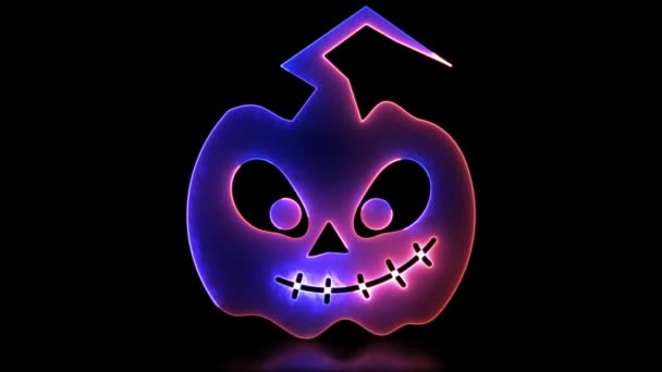 Neón Brillo Efecto Lazo Calabaza Icono Fantasma Cara Halloween Negro — Vídeo de stock