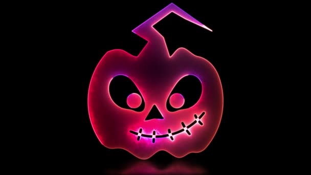 Neon Brilho Efeito Laço Abóbora Ícone Fantasma Rosto Halloween Preto — Vídeo de Stock