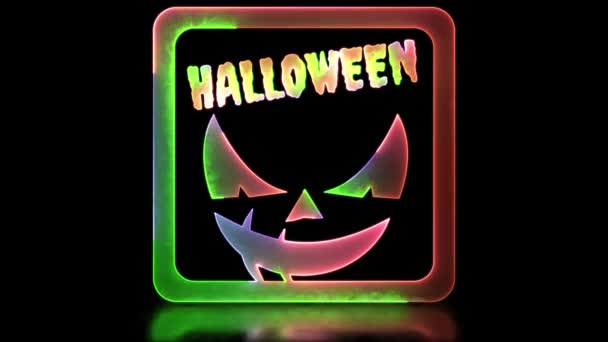 Neon Lucentezza Effetto Loop Halloween Fantasma Faccia Icona Nero Sfondo — Video Stock