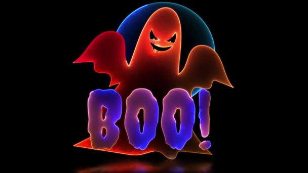 Neon Brilho Efeito Looping Grave Fantasma Halloween Fundo Preto — Vídeo de Stock