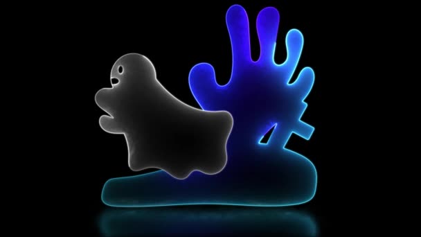 Neón Brillo Efecto Looping Tumba Fantasma Halloween Fondo Negro — Vídeos de Stock