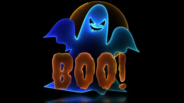 Neon Glød Effekt Looping Grav Spøkelse Halloween Svart Bakgrunn – stockvideo