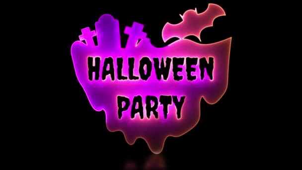 Neon Glow Effect Loop Ghost Castle Halloween Black Background — Stock Video