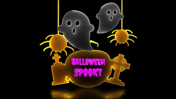 Neon Effetto Bagliore Looping Tomba Fantasma Halloween Sfondo Nero — Video Stock