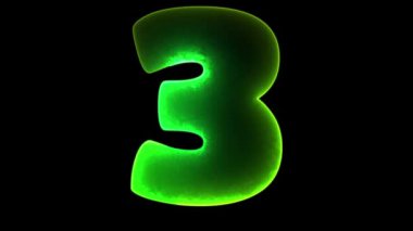 Parlak döngü numaraları 3 neon etkisi, siyah arkaplan.