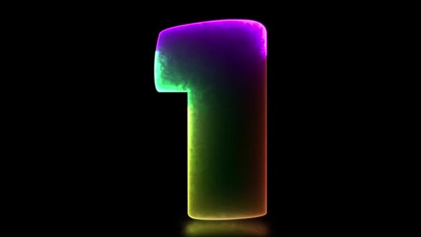 Glödande Looping Nummer Neon Effekt Svart Bakgrund — Stockvideo