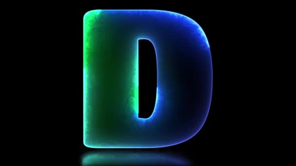 低循环字母D字母表霓虹灯效果 黑色背景 — 图库视频影像