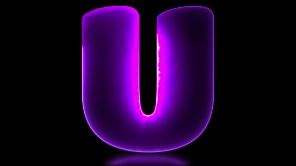 低回旋字母U字母线霓虹灯效果 黑色背景 — 图库视频影像