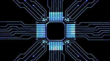 Parlak döngü simgesi, modern teknoloji, neon etkisi, siyah arkaplan