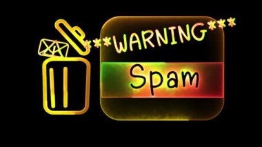 Parlak döngü simgesi çöp posta spam neon efekti, siyah arkaplan