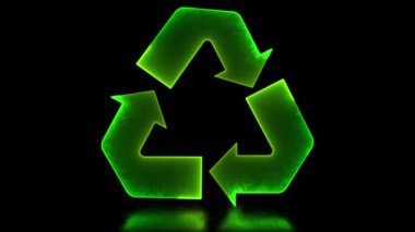 Parlak döngü simgesi geri dönüşüm sembolü neon etkisi, siyah arkaplan