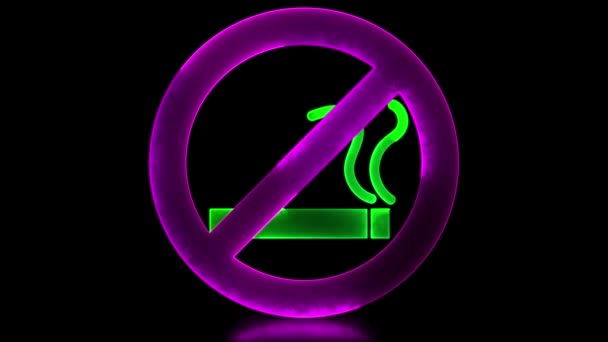Ícone Looping Brilhante Não Fumar Efeito Neon Fundo Preto — Vídeo de Stock