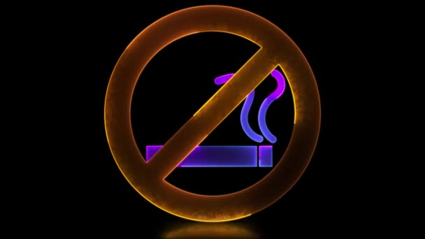 Glödande Looping Ikon Ingen Rökning Neon Effekt Svart Bakgrund — Stockvideo