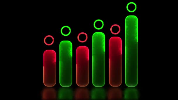 Leuchtende Looping Ikone Investment Graph Neon Effekt Schwarzer Hintergrund — Stockvideo