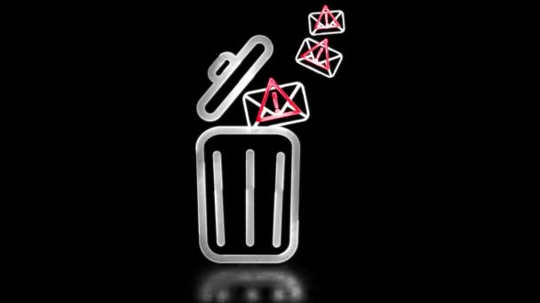 发光的循环图标垃圾垃圾邮件霓虹灯效果 黑色背景 — 图库视频影像
