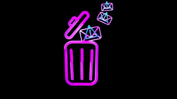 Brilhante Ícone Looping Lixo Mail Spam Efeito Neon Fundo Preto — Vídeo de Stock