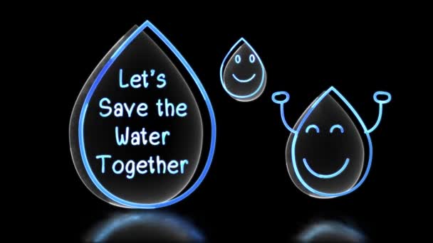Świecąca Ikona Oszczędzania Wody Symbol Neon Efekt Czarne Tło — Wideo stockowe