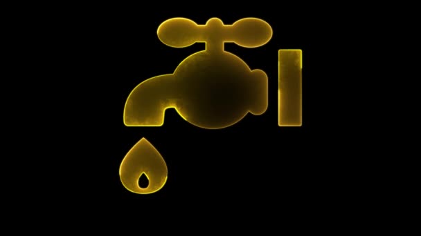 Glowing Looping Icon Water Symbol Neon Effect Black Background — Stok Video