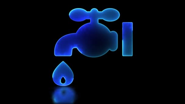 Gloeiende Lussen Pictogram Waterbesparend Symbool Neon Effect Zwarte Achtergrond — Stockvideo