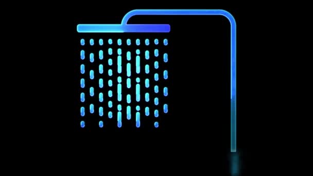 Glowing Looping Icon Water Saving Symbol Neon Effect Black Background — Stock Video