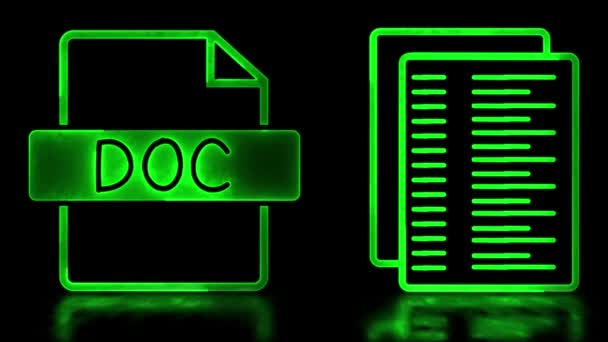 Leuchtende Looping Ikone Dokumentieren Neon Effekt Schwarzer Hintergrund — Stockvideo