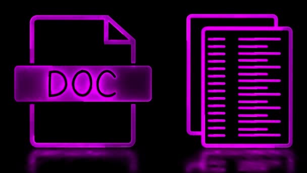 Leuchtende Looping Ikone Dokumentieren Neon Effekt Schwarzer Hintergrund — Stockvideo