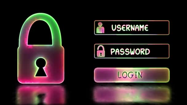 Glowing Looping Icon Login Security Concept Neon Effect Black Background — Stock Video