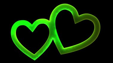 Parlak döngülü kalp şekli neon etkisi, siyah arkaplan.