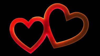 Parlak döngülü kalp şekli neon etkisi, siyah arkaplan.