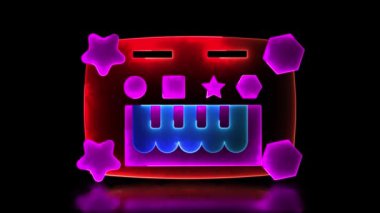 Parlak döngü simgesi müzikal klavye neon etkisi, siyah arkaplan.