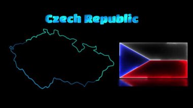 Döngülü neon ışık efektleri, Çek Cumhuriyeti 'nin ulusal bayrağı ve haritası, siyah arkaplan