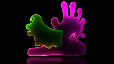 Neon ışıltısı efekti. Mezar ve hayalet cadılar bayramı kara grubu.