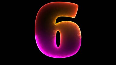 Parlak döngü numaraları 6 neon etkisi, siyah arkaplan