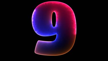 Parlak döngü numaraları 9 neon etkisi, siyah arkaplan