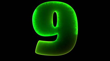 Parlak döngü numaraları 9 neon etkisi, siyah arkaplan