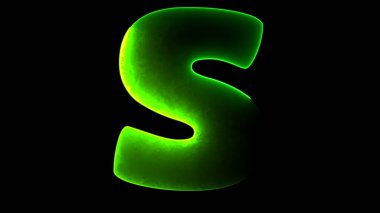 S alfabesi neon efekti, siyah arka grup