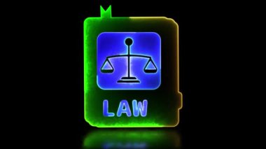 Parlayan hukuk kitabı neon çerçeve etkisi. Siyah arkaplan.