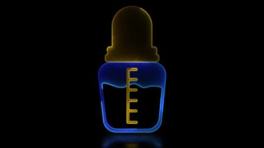 Neon çerçeve efekti, bebek şişesi şekli, parlak, siyah arkaplan.