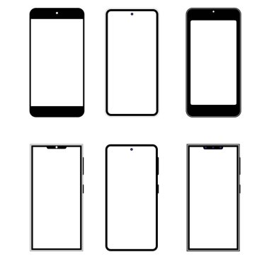 Model akıllı telefon. Şeffaf arkaplanda gölgesi olan cep telefonları. Vektör. Şeffaf ekran izole edildi